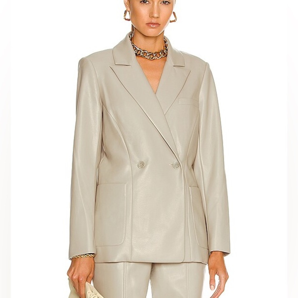 JONATHAN SIMKHAI STANDARD
Raelynn Vegan Leather Oversized Blazer Grey/Beige SZ S
